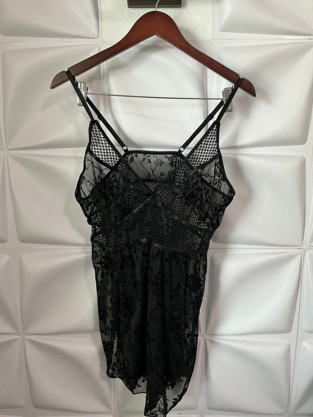 Women's Black Floral Sheer Lingerie Slip Dress & Thong Set Women's Size Medium*